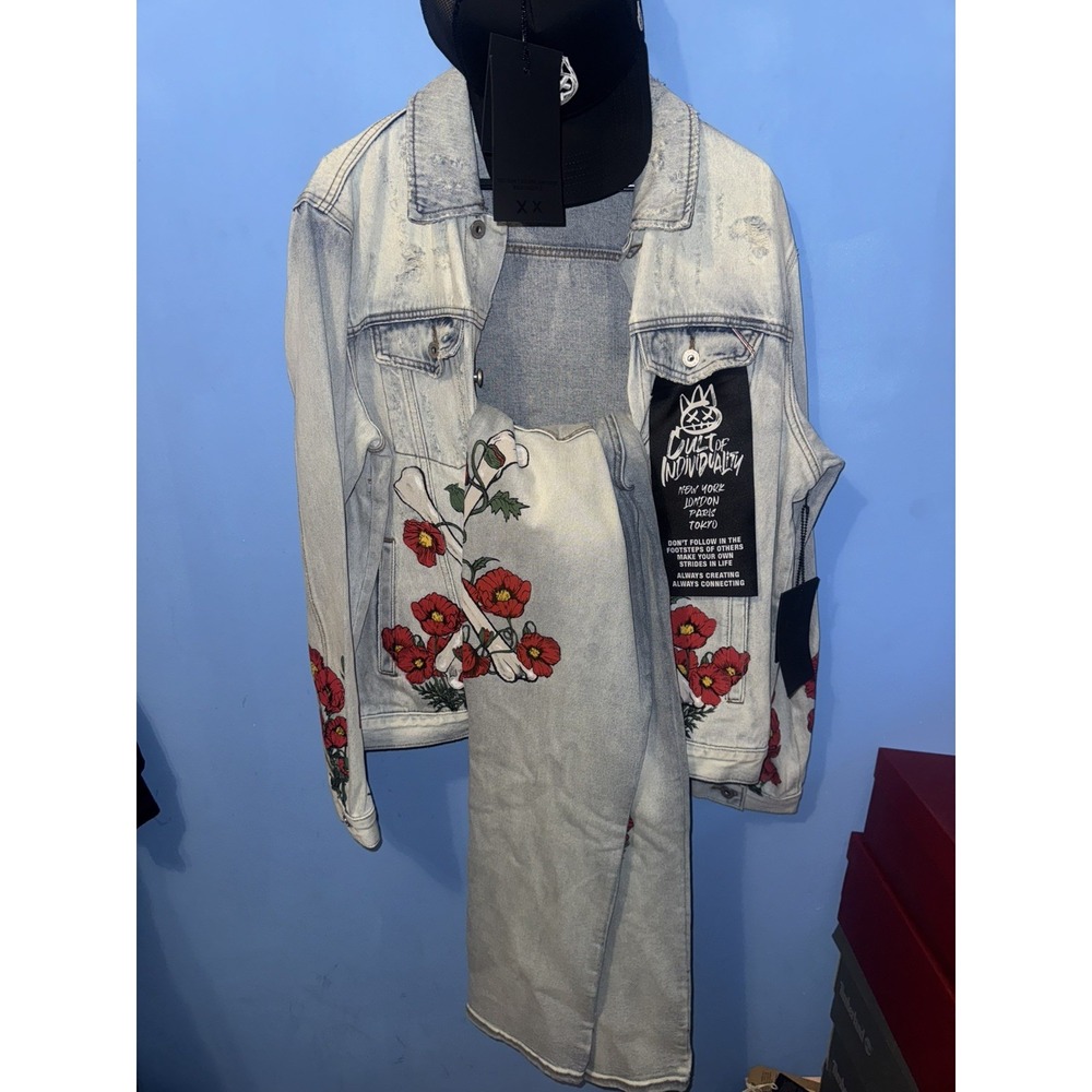 Cult of Individuality Poppy Type I Denim Jacket Set NWT 2XL Hat Bundle